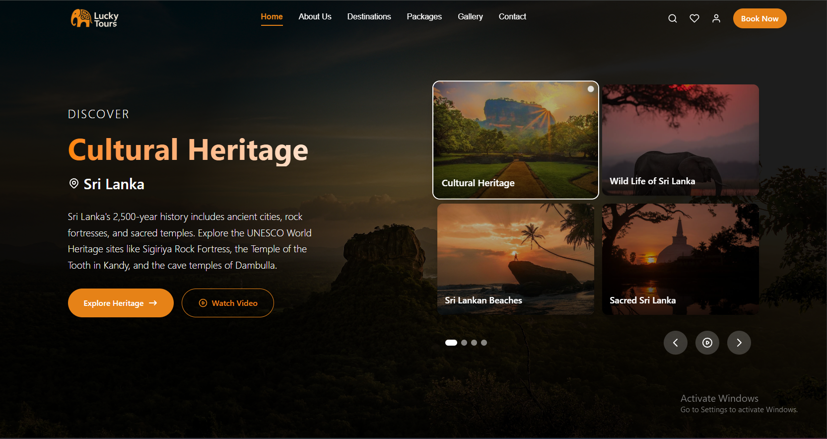 Srilankan Lucky Tours Web interface