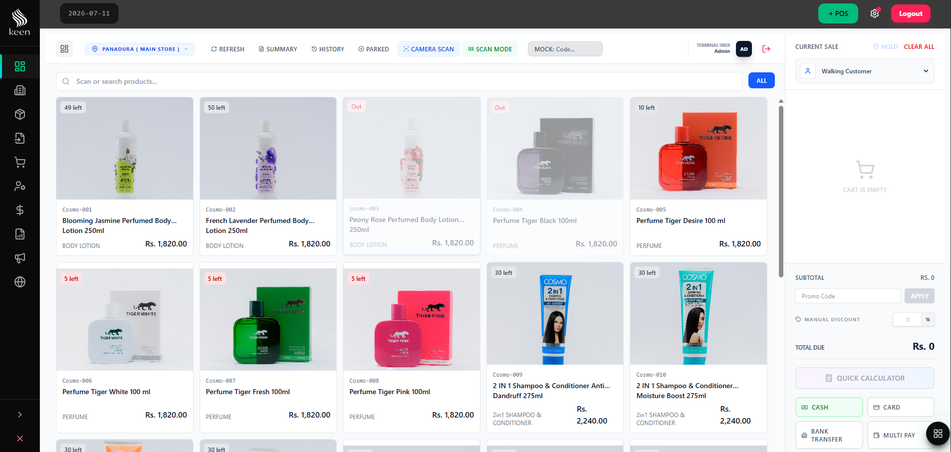 keen Cosmetics Retail ERP and Web interface